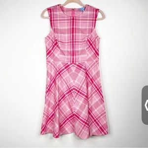 Draper James Gingham Plaid Sheath Dress 6 Pink White Sleeveless #7474